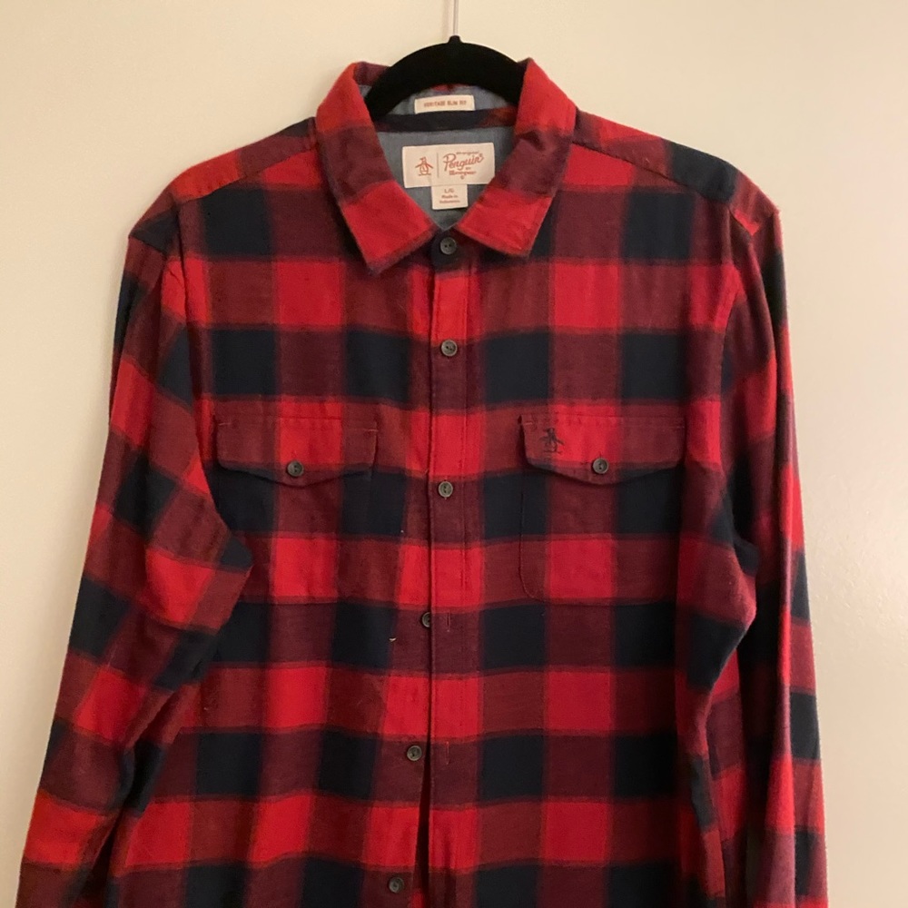 Penguin Flannel Red/Black, Size L, WORN ONCE